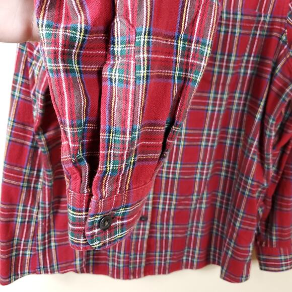 L.L. Bean Red Plaid Long Sleeve Button Down Flannel Shirt Size XL - Picture 5 of 10